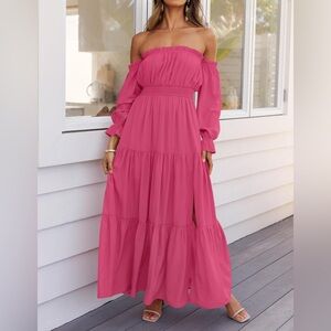 Elegant Pink Off-Shoulder Maxi Dress